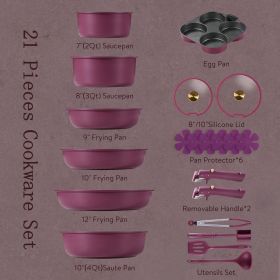 21pcs Pots and Pans Set, Nonstick Cookware Set Detachable Handle, Induction Kitchen Cookware Sets Non Stick with Removable Handle, RV Cookware Set