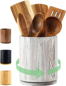 Wooden Utensil Holder, 360°Rotating 7.3'' Large Utensil Holder for Kitchen Counter, Kitchen Utensil Organizer, Utensil Crock