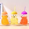 1 PCS 20 OZ Green Little Bear Glass Straw Cup High Borosilicate Heat-resistant Glass Cup For Juice, Milk and Cold drinks