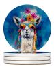 Hippie Animal Llama Large Sandstone Coasters Pack of 4 Absorbent Round Coasters Decor Gifts for Men or Women, 4 in, Multicolor