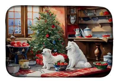 Samoyed Christmas Cookies Dish Drying Mat Absorbent Dish Drying Mat Pad for Kitchen Counter Dish Drainer Mat for Countertop, 14 x 21", Multicolor