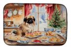 Pekingese Christmas Cookies Dish Drying Mat Absorbent Dish Drying Mat Pad for Kitchen Counter Dish Drainer Mat for Countertop, 14 x 21", Multicolor