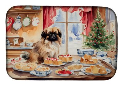 Pekingese Christmas Cookies Dish Drying Mat Absorbent Dish Drying Mat Pad for Kitchen Counter Dish Drainer Mat for Countertop, 14 x 21", Multicolor