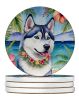 Siberian Husky Luau Large Sandstone Coasters Pack of 4 Absorbent Round Coasters Decor Gifts for Men or Women, 4 in, Multicolor