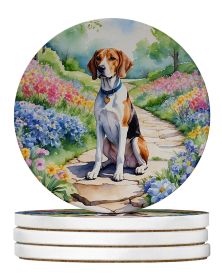 English Foxhound Spring Path Large Sandstone Coasters Pack of 4 Absorbent Round Coasters Decor Gifts for Men or Women, 4 in, Multicolor
