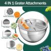 Mixing Bowls with Airtight Lids, Stainless Steel Mixing Bowl Set with 3 Metal Nesting Bowls, Colander & Grater, Non-Slip Bottoms, Size 1.5, 2.5, 5 QT