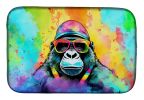 Hippie Animal Gorilla Dish Drying Mat Absorbent Dish Drying Mat Pad for Kitchen Counter Dish Drainer Mat for Countertop, 14 x 21", Multicolor