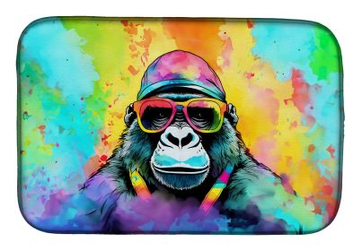 Hippie Animal Gorilla Dish Drying Mat Absorbent Dish Drying Mat Pad for Kitchen Counter Dish Drainer Mat for Countertop, 14 x 21", Multicolor