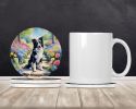 Border Collie Spring Path Large Sandstone Coasters Pack of 4 Absorbent Round Coasters Decor Gifts for Men or Women, 4 in, Multicolor