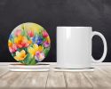 Freesias in Watercolor Large Sandstone Coasters Pack of 4 Absorbent Round Coasters Decor Gifts for Men or Women, 4 in, Multicolor