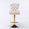 A&A Furniture,Thick Golden Swivel Velvet Barstools Adjusatble Seat Height from 27-35 Inch