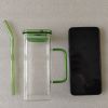1 Pcs Green Glass Straw Cup, 6 Colors Square Glass Cup With Straw And Lid, High Borosilicate Glass Cup, Milk Cup, Juice Cup, Cold Drink Cup