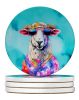 Hippie Animal Sheep Large Sandstone Coasters Pack of 4 Absorbent Round Coasters Decor Gifts for Men or Women, 4 in, Multicolor