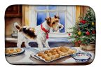 Wire Fox Terrier Christmas Cookies Dish Drying Mat Absorbent Dish Drying Mat Pad for Kitchen Counter Dish Drainer Mat for Countertop, 14 x 21"