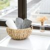 Natural Woven Water Hyacinth Decorative Bowl with Wooden Handles