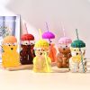1 PCS 20 OZ Green Little Bear Glass Straw Cup High Borosilicate Heat-resistant Glass Cup For Juice, Milk and Cold drinks