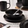 12-Piece Stoneware Dinner Plates Bowls Sets | Microwave & Dishwasher Safe | Non-Toxic Dinner Plates Bowls Set | Stackable Matte Glaze Kitchenware for