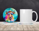 Hippie Animal Malvi Cow Large Sandstone Coasters Pack of 4 Absorbent Round Coasters Decor Gifts for Men or Women, 4 in, Multicolor