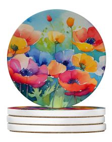 Anemones in Watercolor Large Sandstone Coasters Pack of 4 Absorbent Round Coasters Decor Gifts for Men or Women, 4 in, Multicolor
