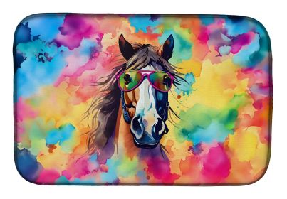 Hippie Animal Horse Dish Drying Mat Absorbent Dish Drying Mat Pad for Kitchen Counter Dish Drainer Mat for Countertop, 14 x 21", Multicolor