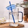 1 Pcs Green Glass Straw Cup, 4 Colors Square Glass Cup With Straw And Lid, High Borosilicate Glass Cup, Milk Cup, Juice Cup, Cold Drink Cup