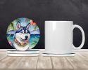 Siberian Husky Luau Large Sandstone Coasters Pack of 4 Absorbent Round Coasters Decor Gifts for Men or Women, 4 in, Multicolor