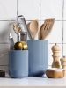 Utensil Holder for Kitchen Counter, 7.3"+5.4" Fluted Ceramic Utensil Crock Organizer for Countertop, Heavy Large Holder for Spatulas, Spoons, Set of 2