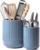 Utensil Holder for Kitchen Counter, 7.3"+5.4" Fluted Ceramic Utensil Crock Organizer for Countertop, Heavy Large Holder for Spatulas, Spoons, Set of 2