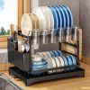 2 Tier Dish Racks for Kitchen Counter, Dish Drying Rack with Dish Drainer, Durable Stainless Steel Dish Rack Drain Set with Utensil Holder