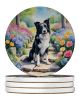 Border Collie Spring Path Large Sandstone Coasters Pack of 4 Absorbent Round Coasters Decor Gifts for Men or Women, 4 in, Multicolor