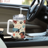 1pc 2D Flat Printed Dachshund Tumbler, Stainless Steel Car Cup with Retro Polka Dot & Paw Print, Cute Vintage Sweater Dog Water Bottle