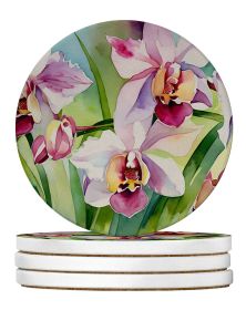 Orchids in Watercolor Large Sandstone Coasters Pack of 4 Absorbent Round Coasters Decor Gifts for Men or Women, 4 in, Multicolor (Default: Default)